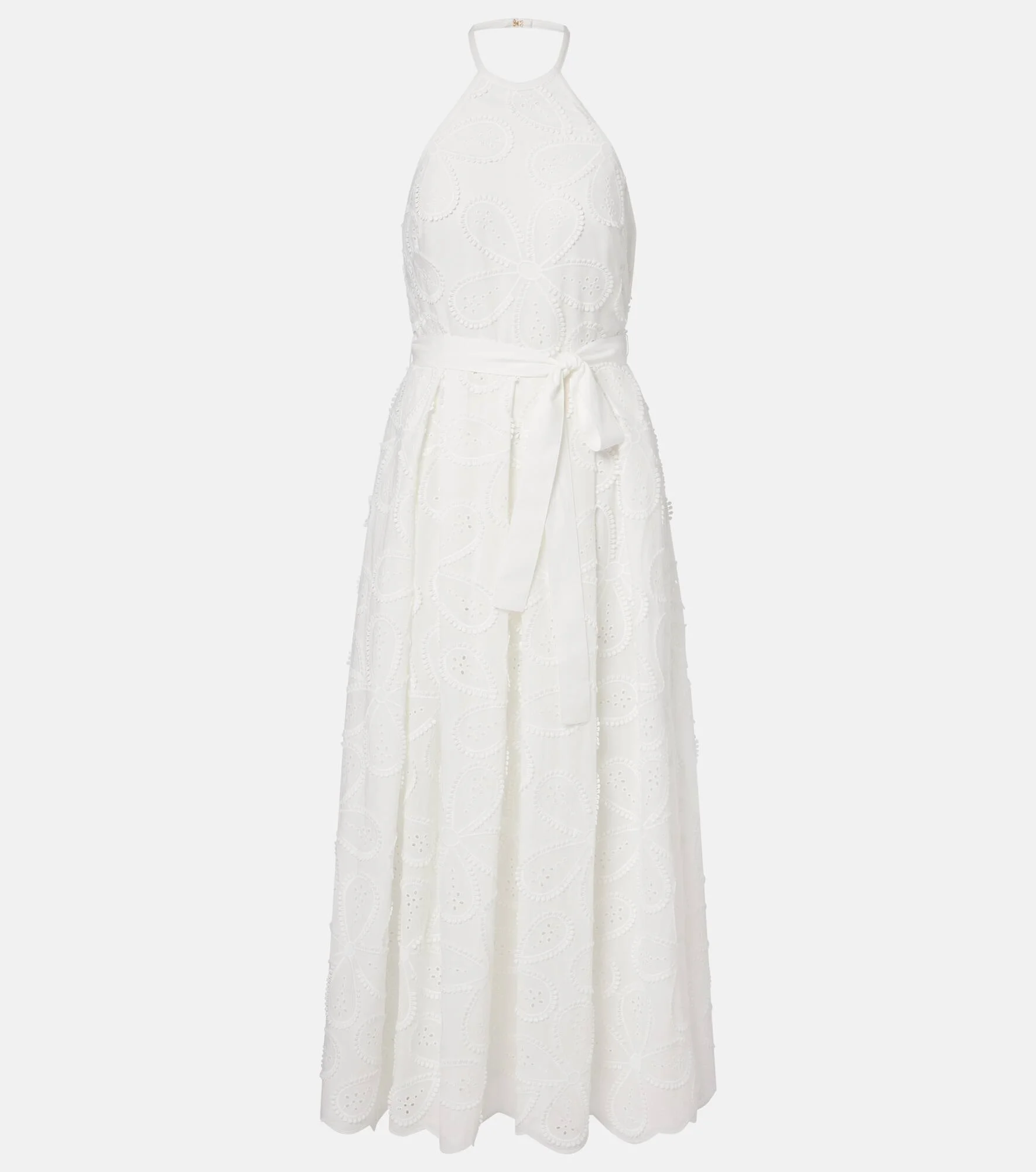 Embroidered belted cotton-blend midi dress - 1