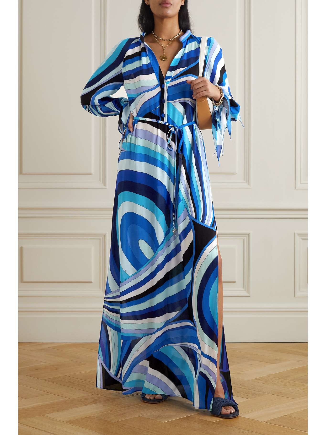 Embellished printed crepe de chine maxi dress - 2