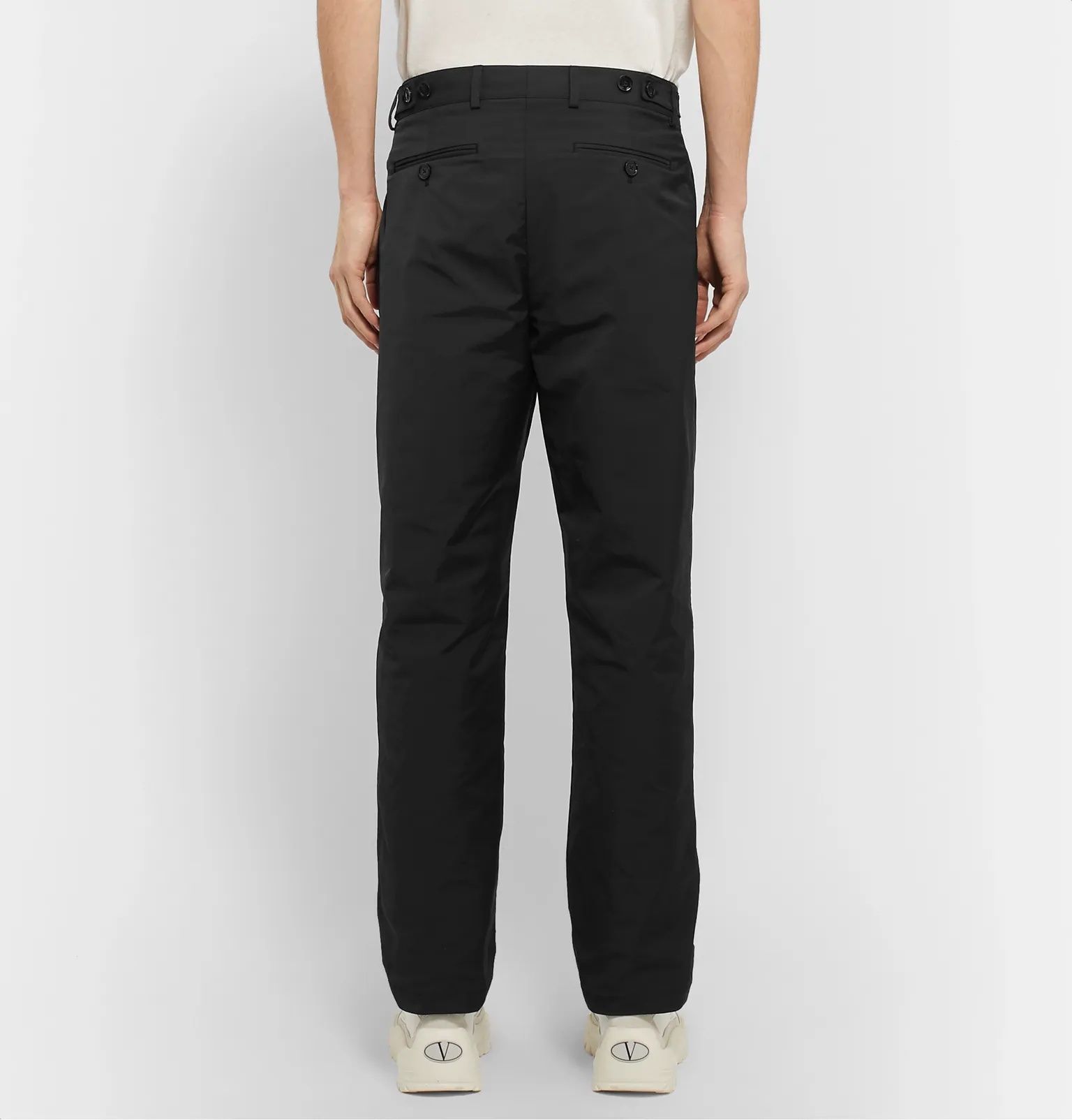 Black Tapered Pleated Tech-Twill Trousers - 5