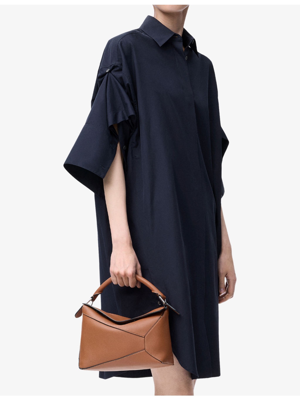 Convertible-Sleeve Cotton-Blend Midi Shirt Dress - 3