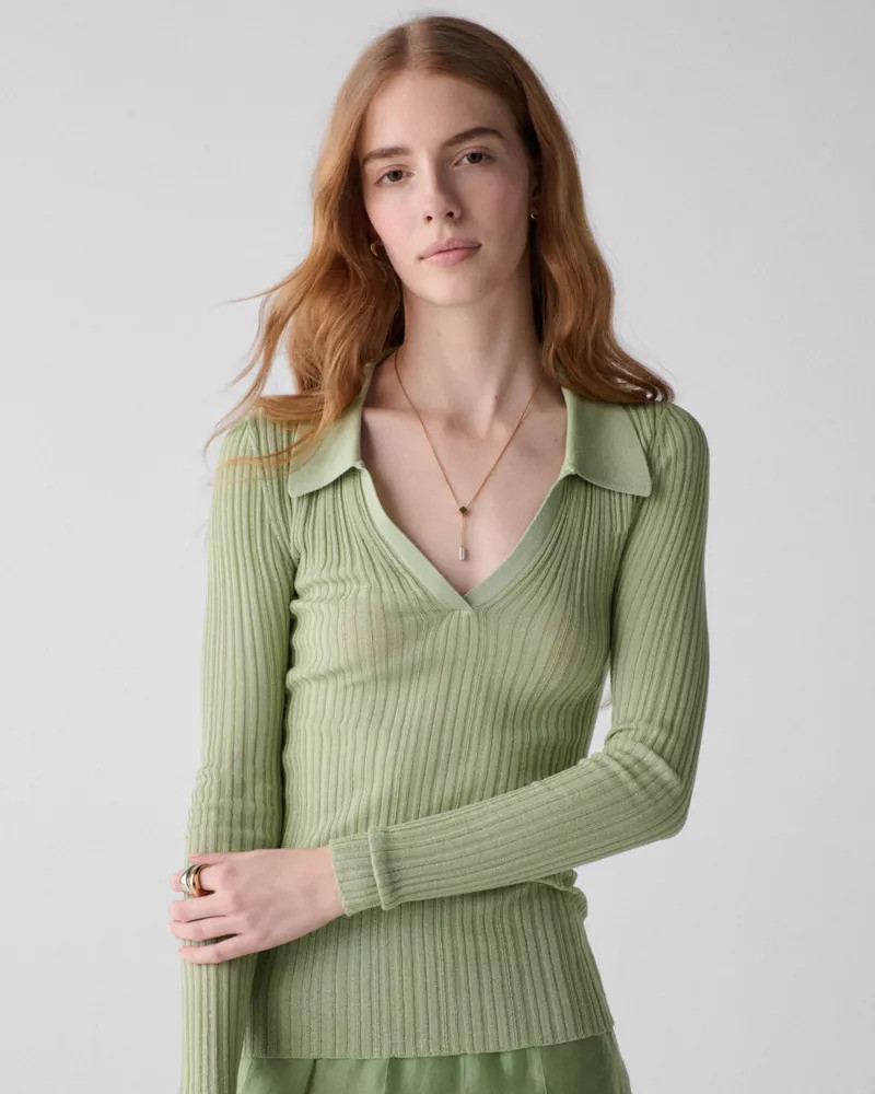 kate spade Sheer Long Sleeve Ribbed Polo outlook