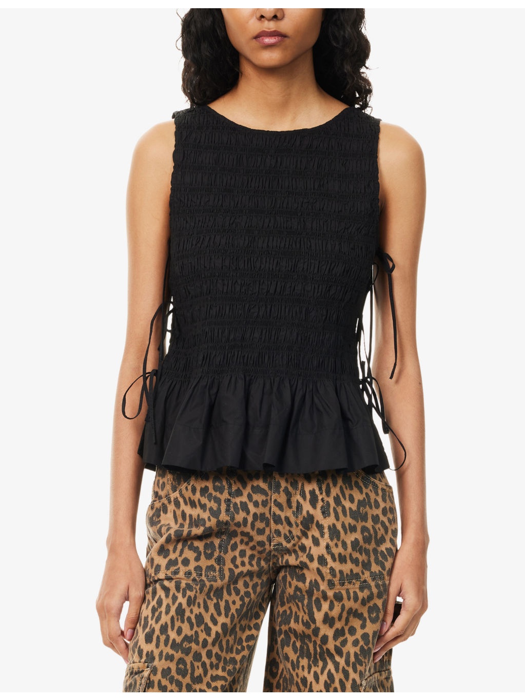 Smocked Round-Neck Cotton Top - 3