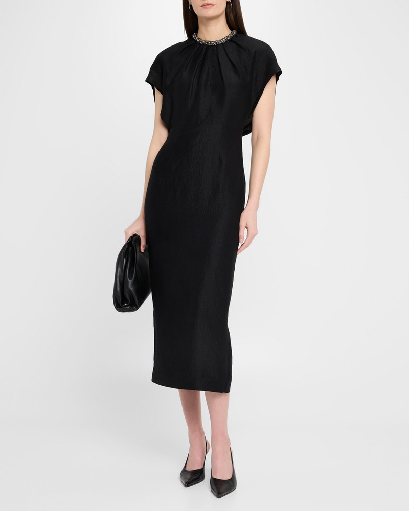 ROLAND MOURET Diamante Neck Midi Dress outlook