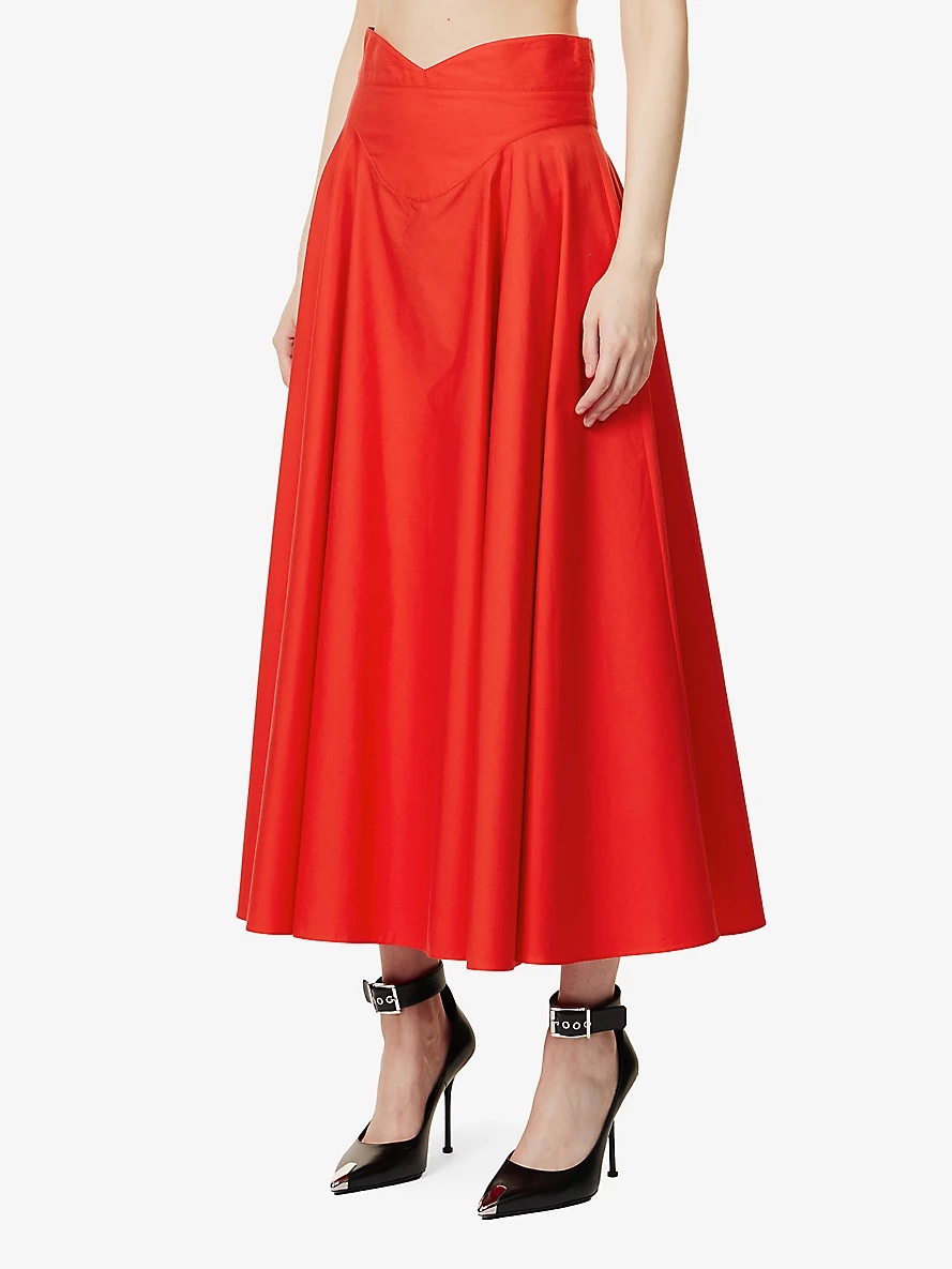 High-rise flared-skirt cotton midi skirt - 3