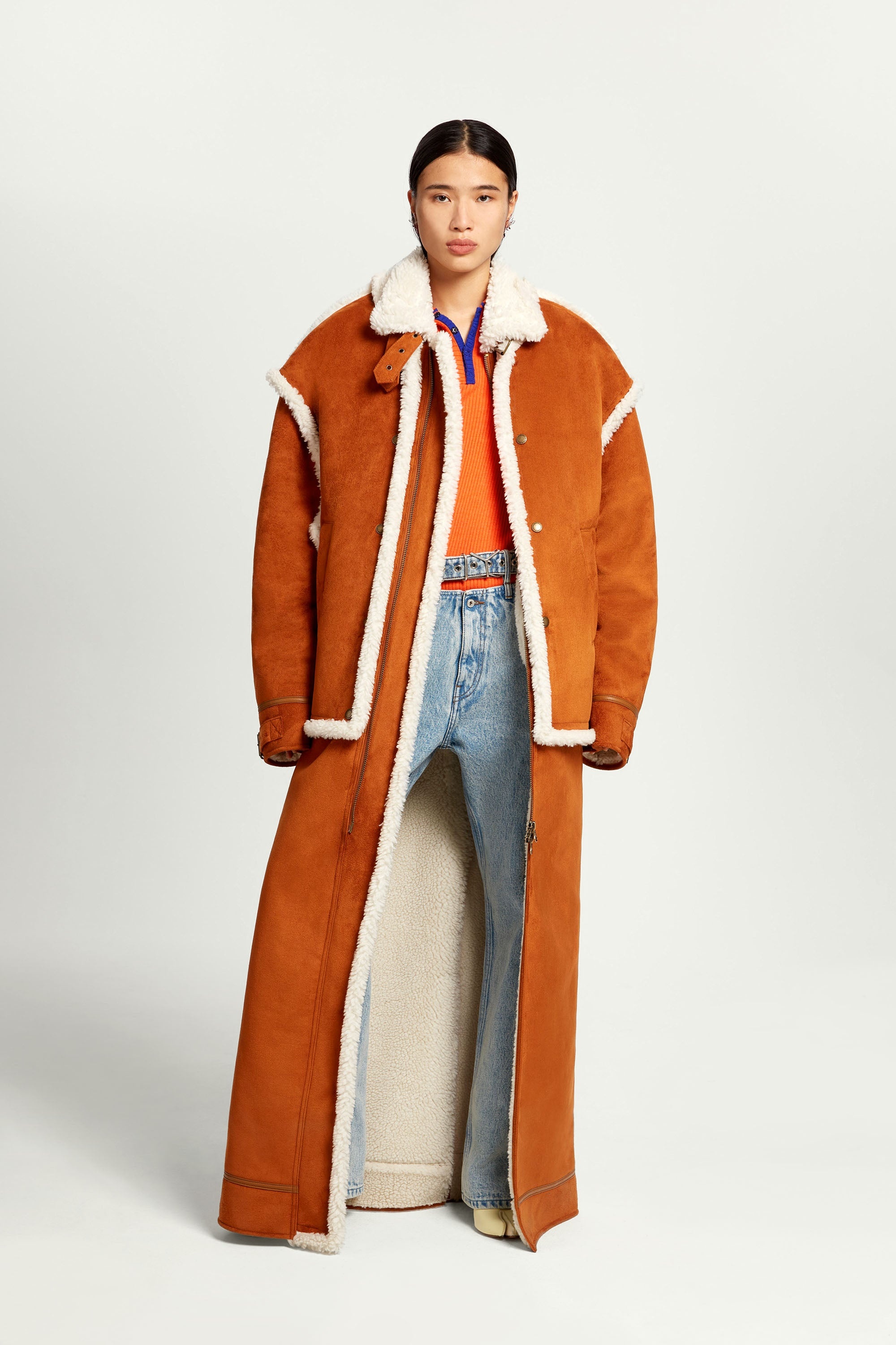 Snap Panel Shearling Coat - 6