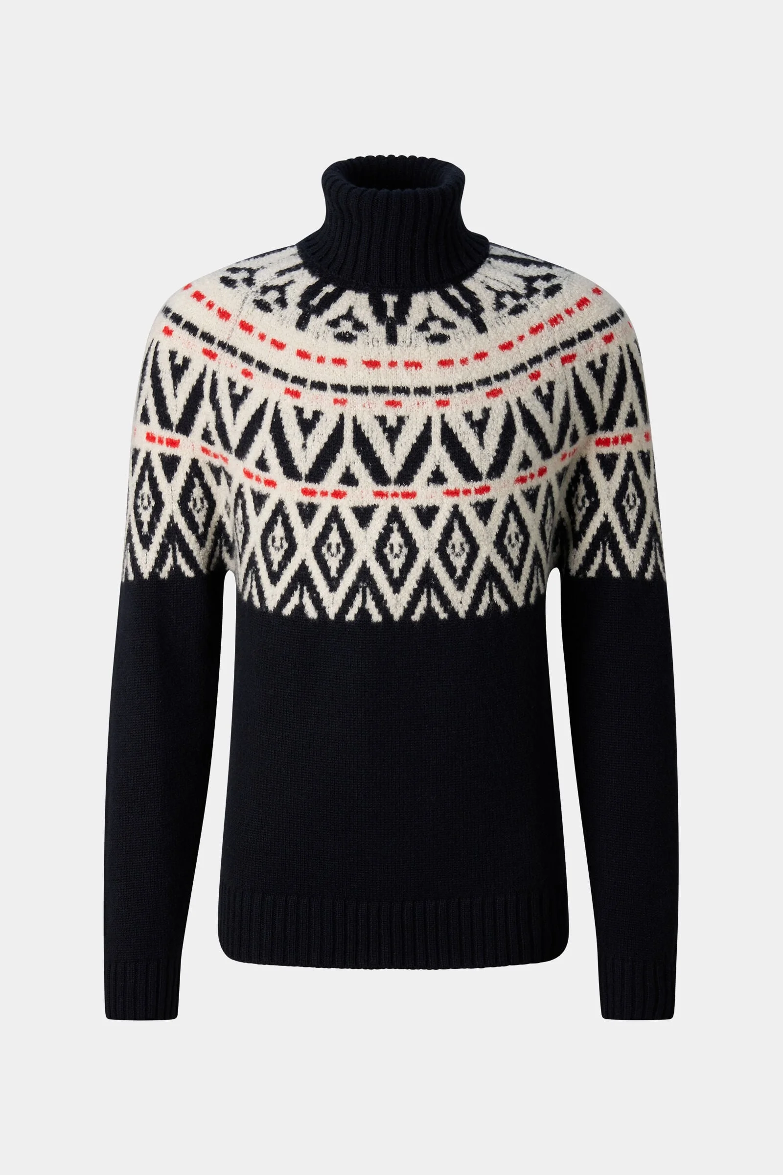 Roxter Cashmere Norwegian Pullover in Navy/Off-White/Red - 1