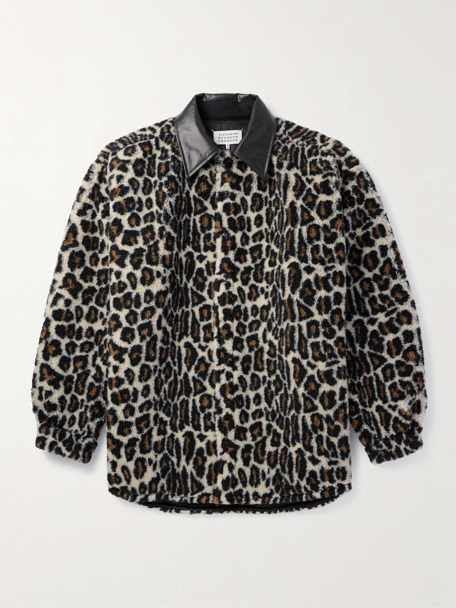 Faux Leather-Trimmed Leopard-Print Faux Fur Shirt Jacket - 1