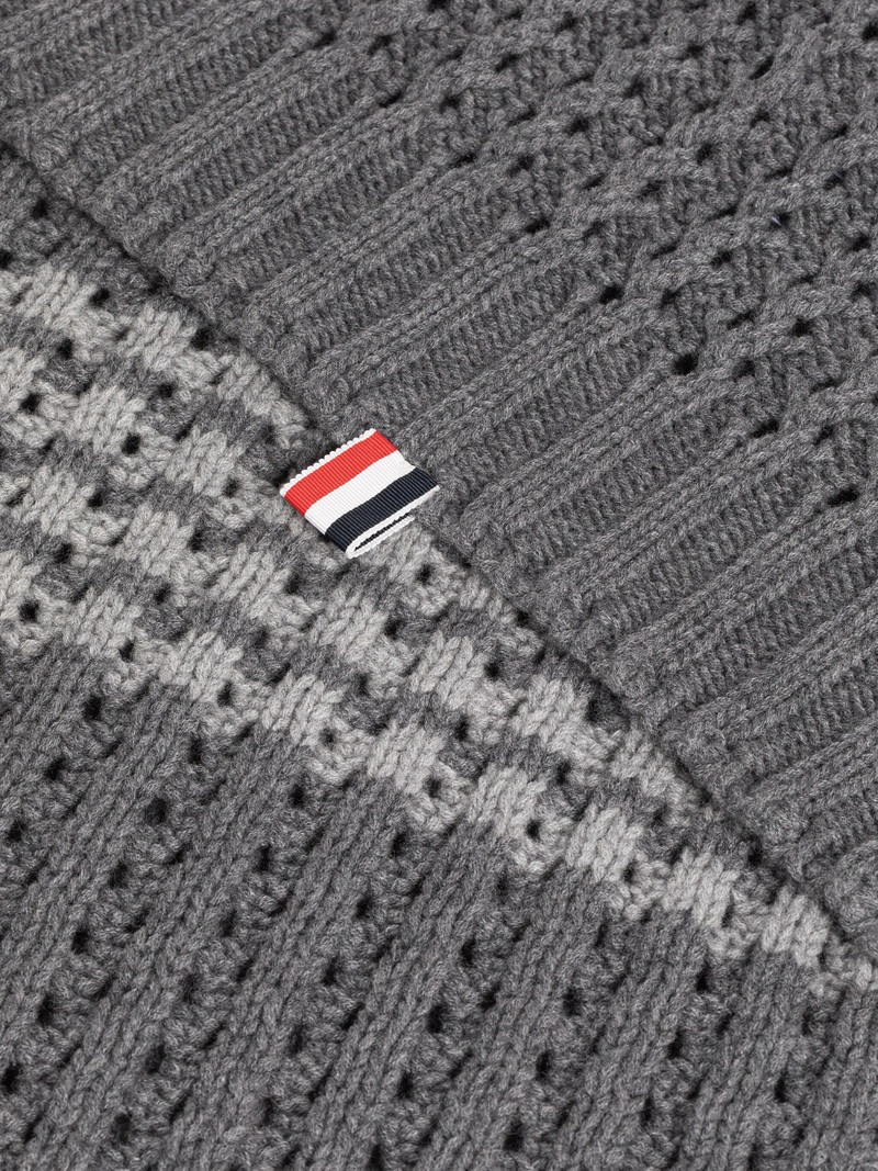 Thom Browne Merino Wool Chunky Pointelle 4-Bar Blanket Scarf outlook