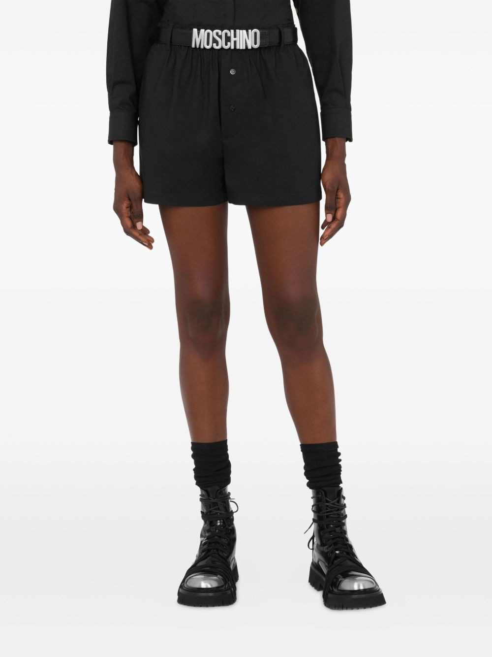 button-fastening cotton shorts - 3