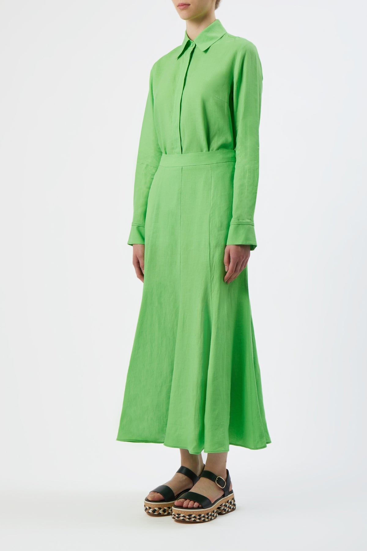 Cruz Shirt in Fluorescent Green Aloe Linen - 3
