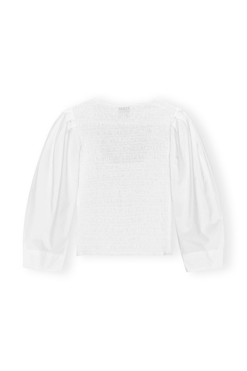 GANNI WHITE COTTON POPLIN SMOCK BLOUSE outlook