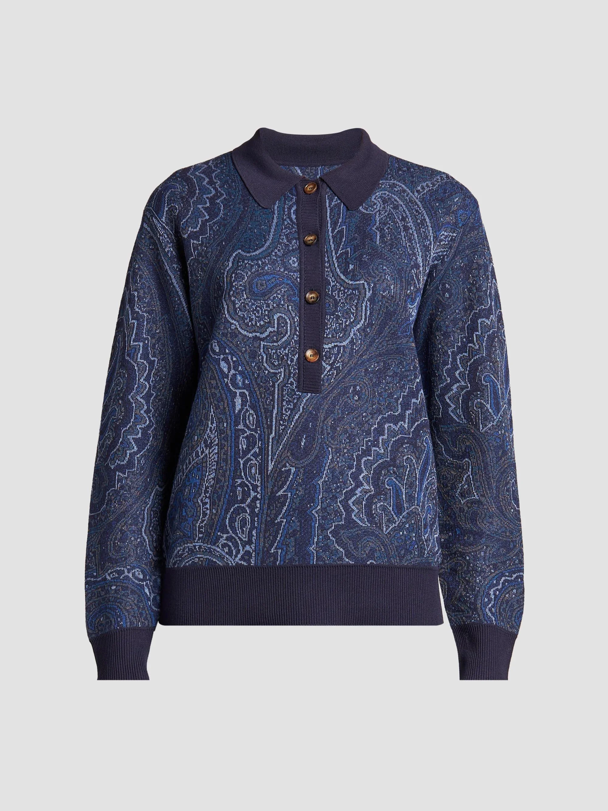 Women's Paisley Knit Polo Top - Multi - 1