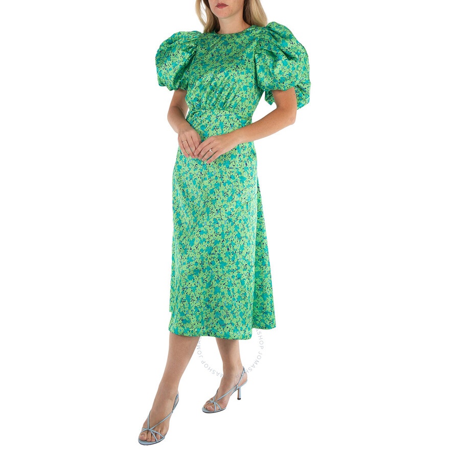 Rotate Midi Dress With Multicolor Floral Print And Puffed Sleeve - 6