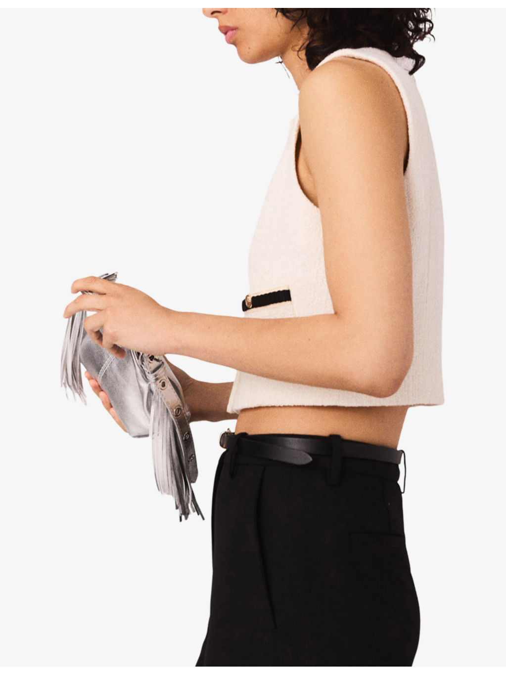 Contrast-Trim Short Sleeveless Tweed Top - 5