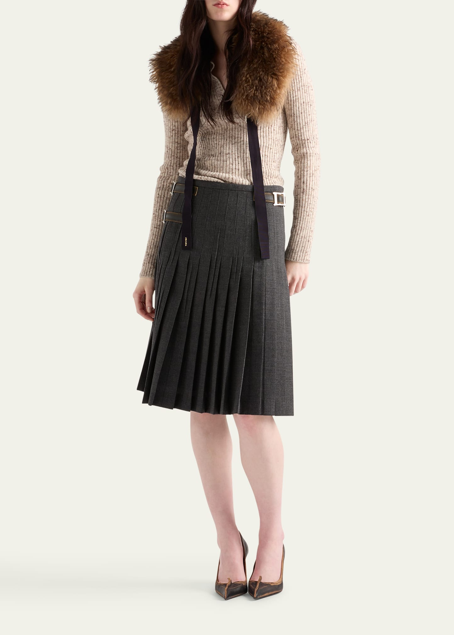 Speckled Wool-Linen Rib Polo Sweater - 2