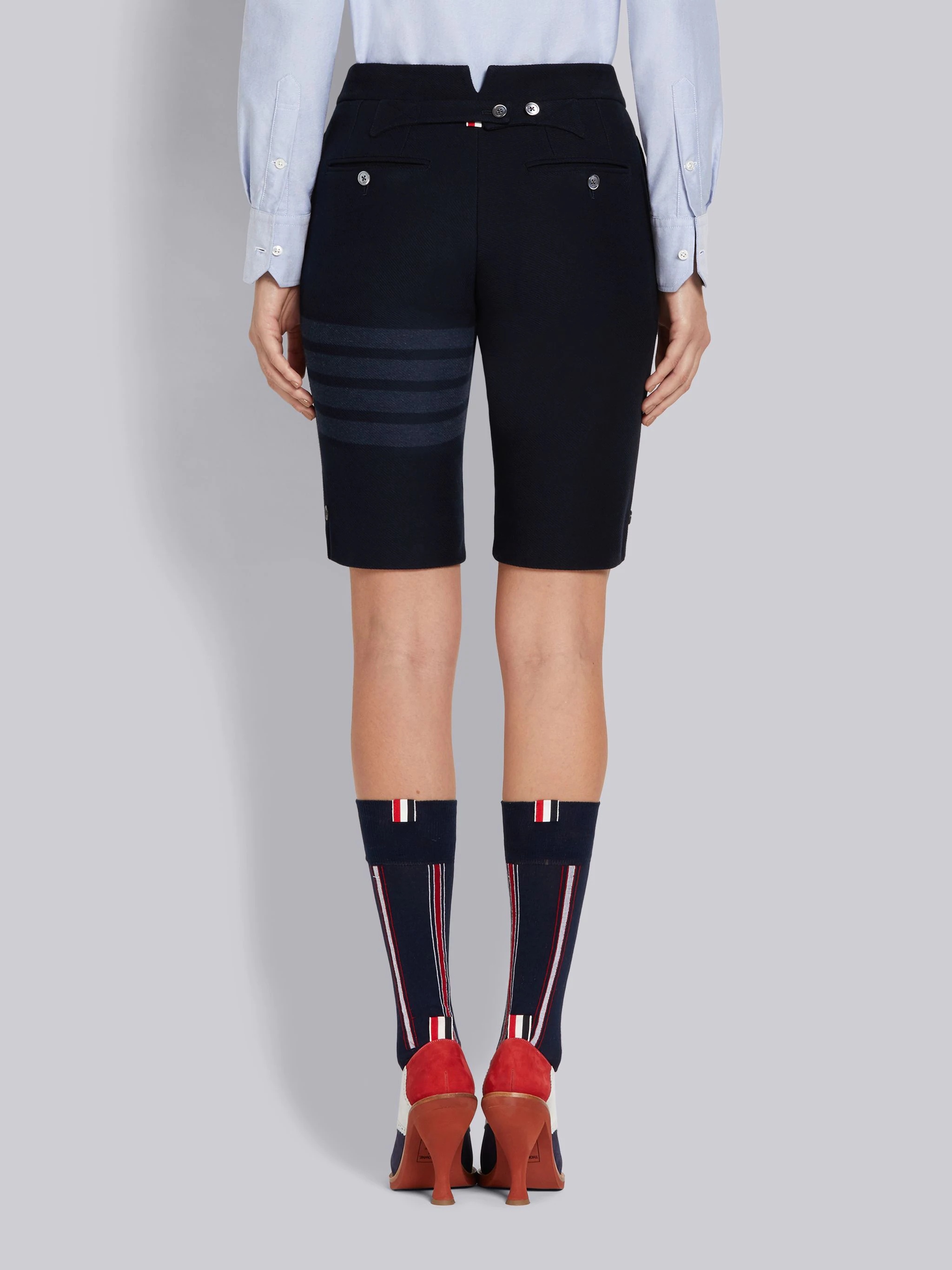 Navy Double Face Tech Twill Tonal 4-Bar Bermuda Shorts - 3