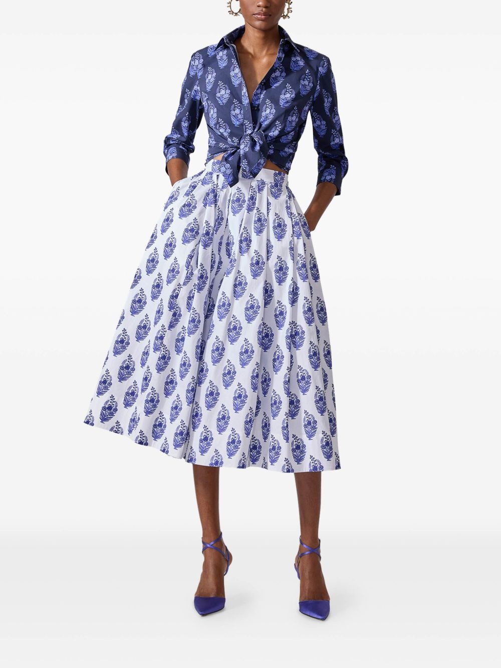 Floral Block-print midi skirt - 2