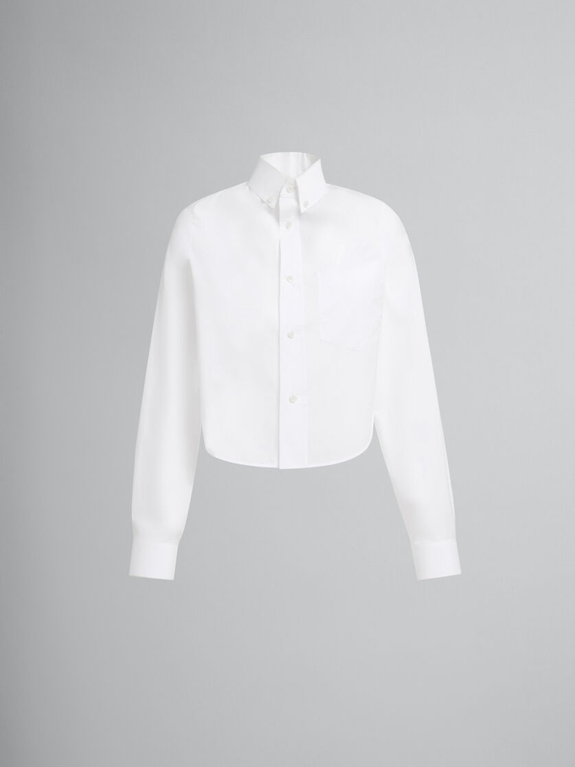 WHITE ORGANIC POPLIN SHIRT WITH CROPPED HEM - 1