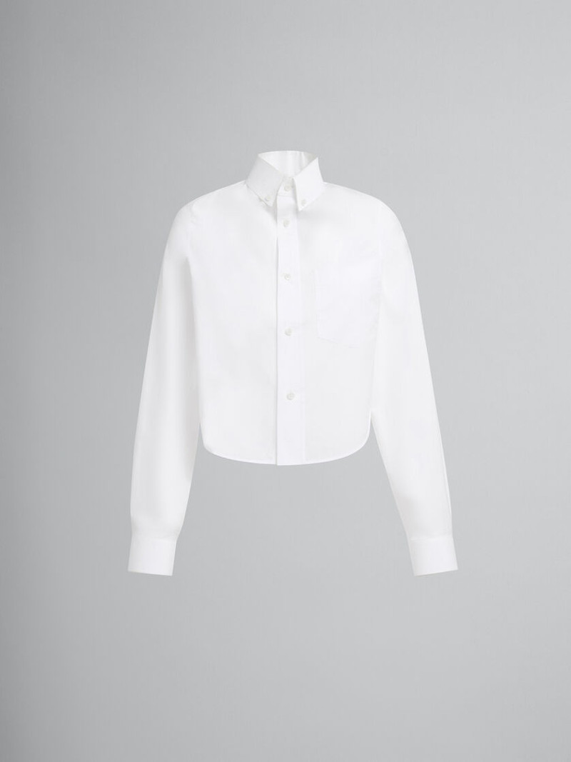 WHITE ORGANIC POPLIN SHIRT WITH CROPPED HEM 1