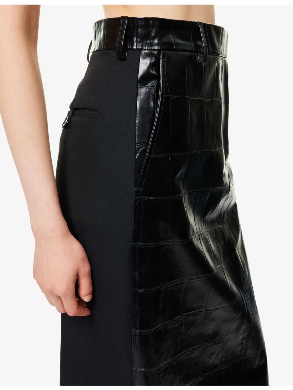 Panelled Crocodile-Embossed Faux-Leather Midi Skirt - 5