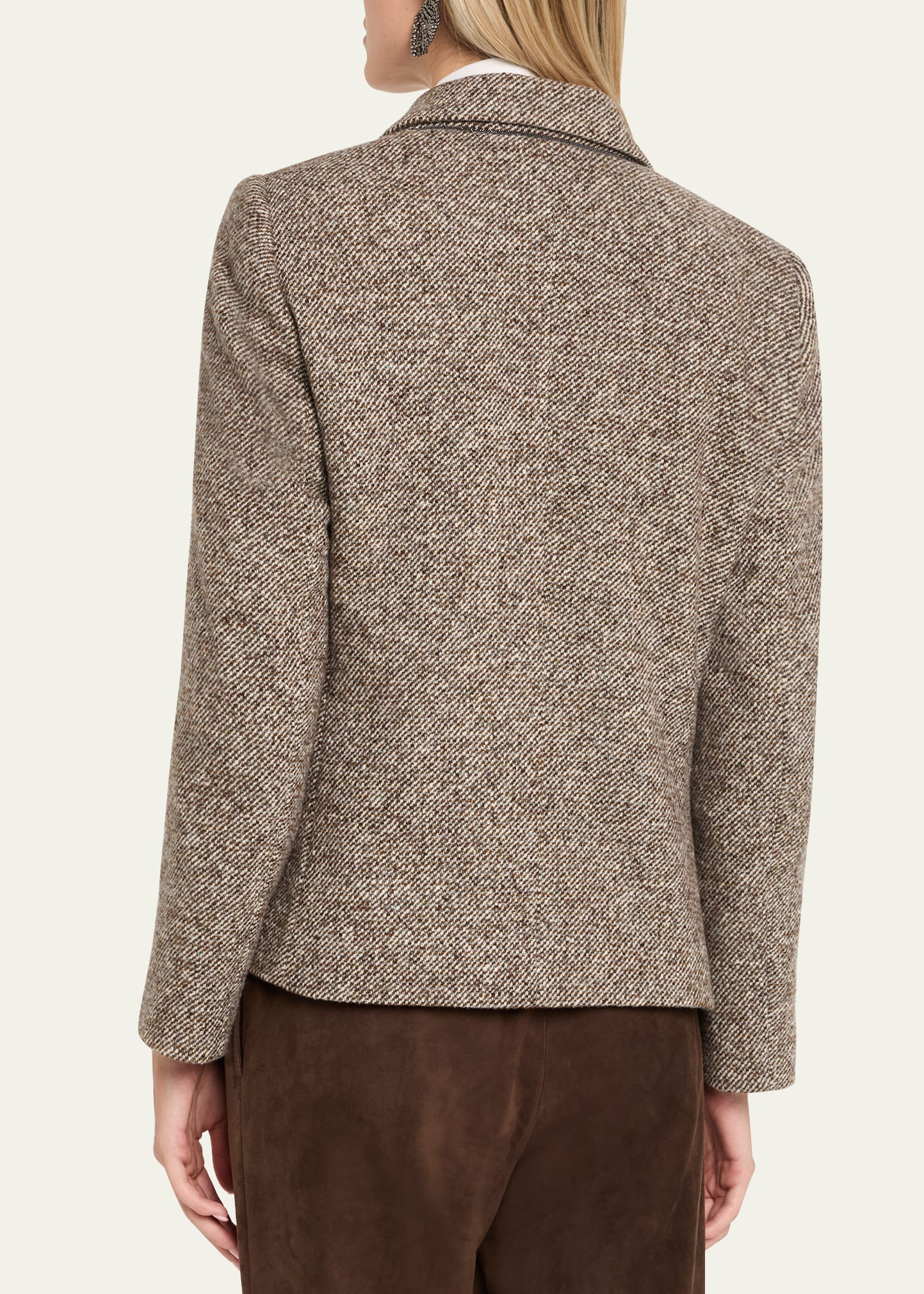 Diagonal Tweed Wool Blazer with Removable Cuffs - 3