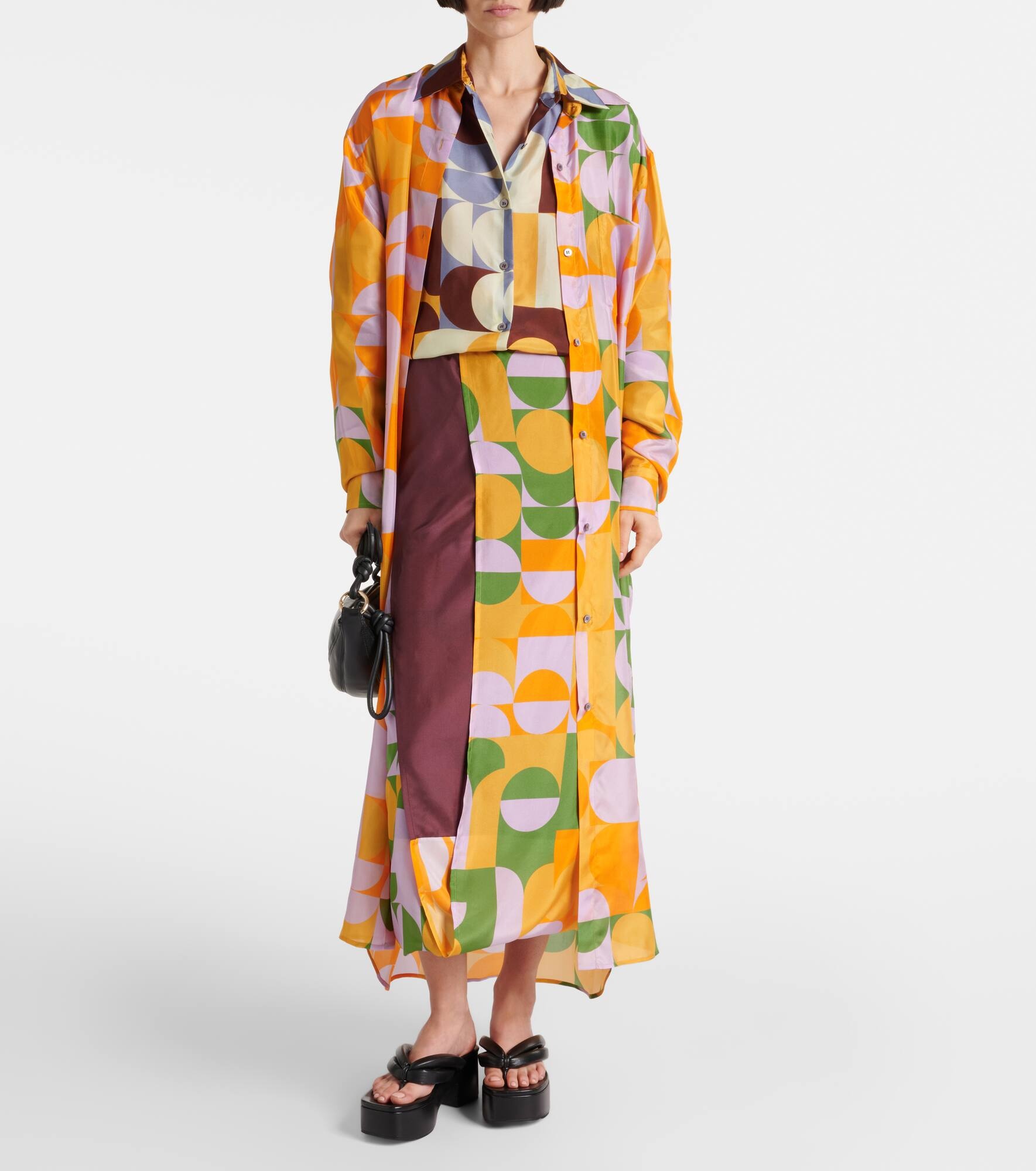 Printed silk pongee shirt dress - 7