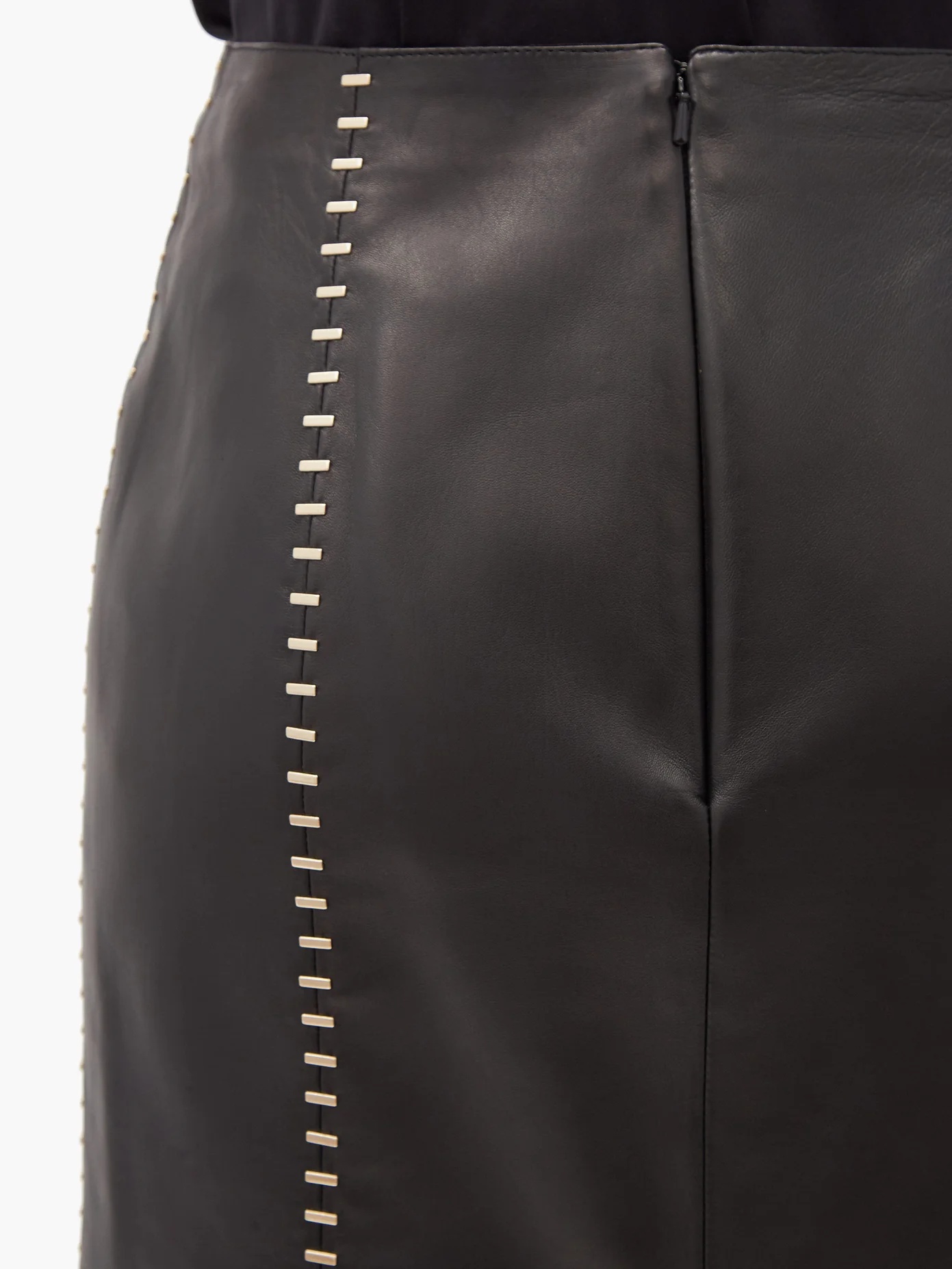 Staple-stitched leather mini dress - 4