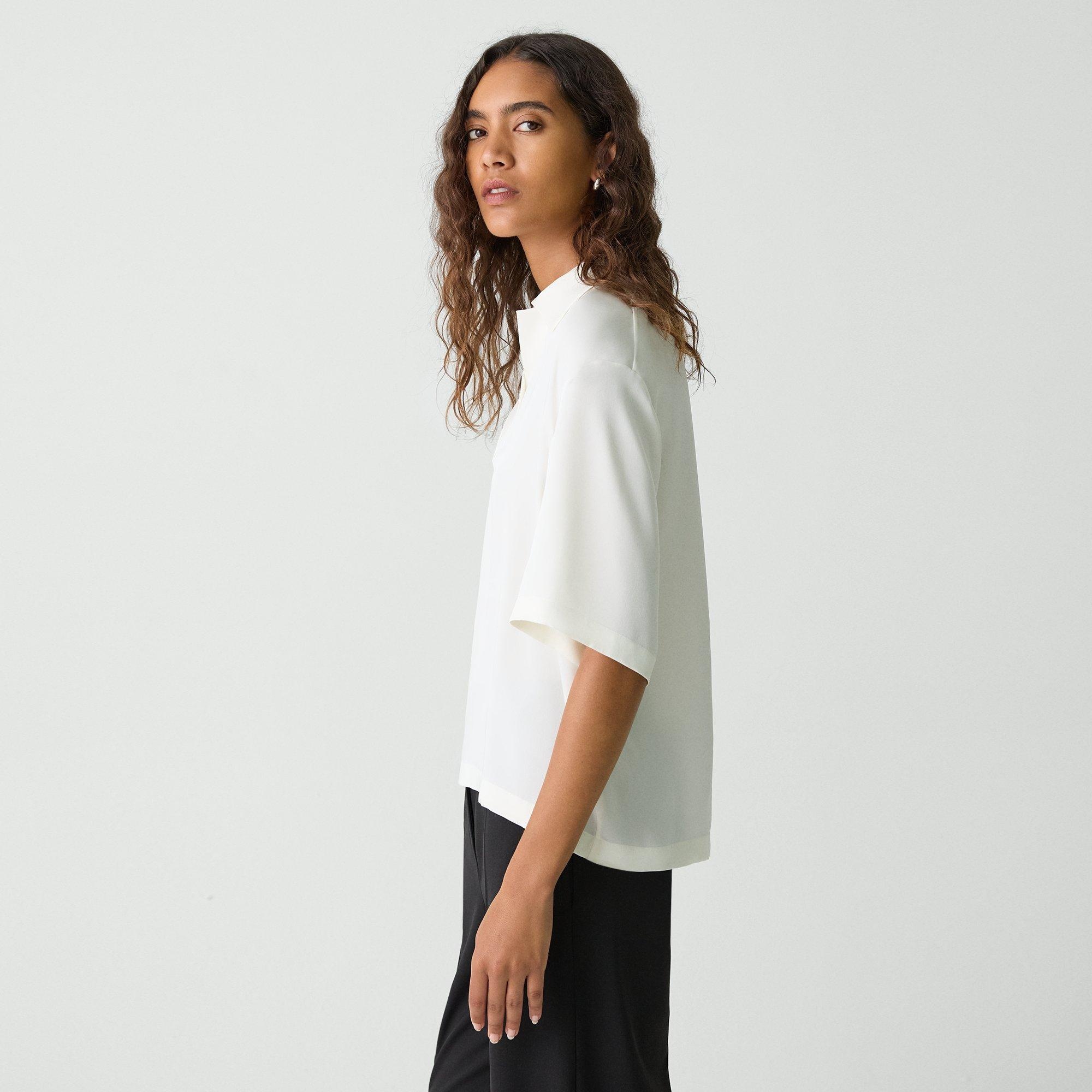 Oversized Polo Shirt in Silk Georgette - 3