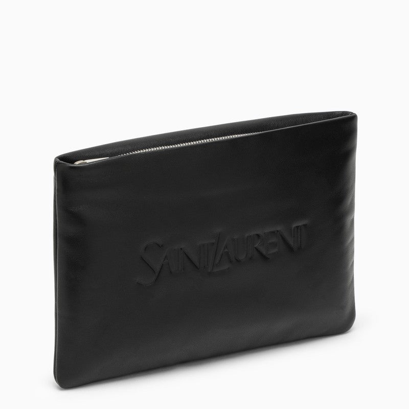 Saint Laurent Black Padded Leather Clutch Bag With Logo Men - 3