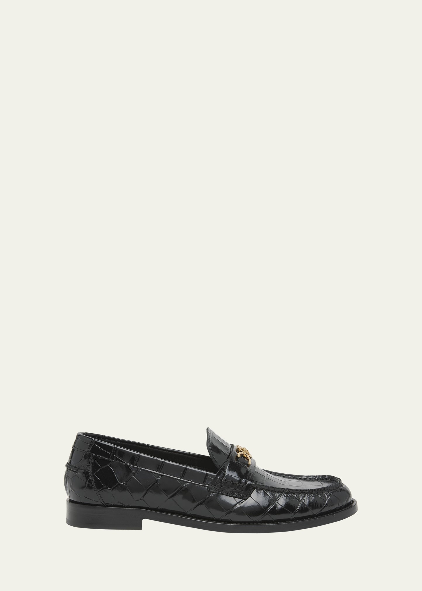 Men's Croc-Effect Medusa Coin Bit Loafers - 1