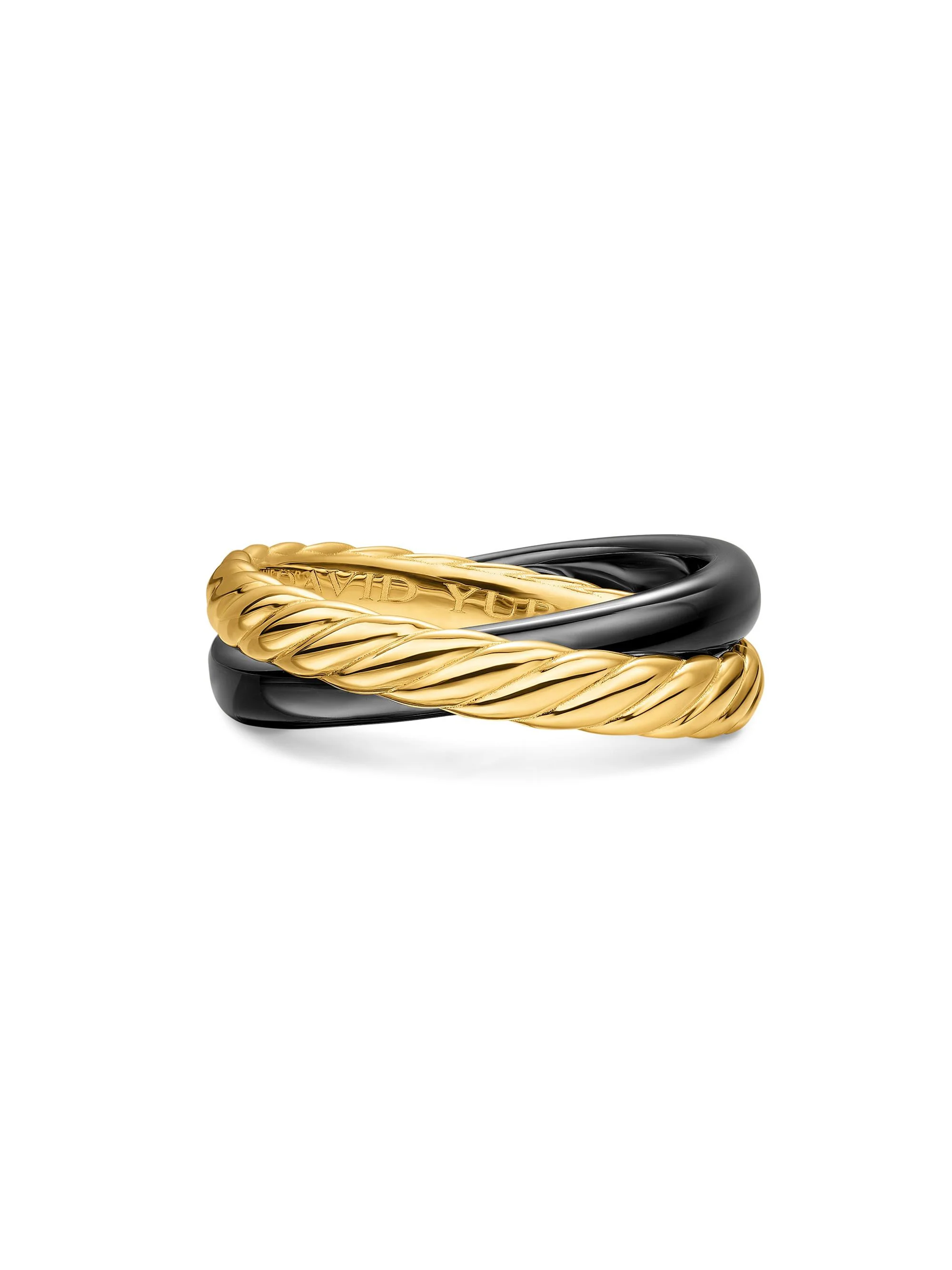Women's Crossover Two Row Rotating Ring in 18K Yellow Gold - Ceramic Black - 1