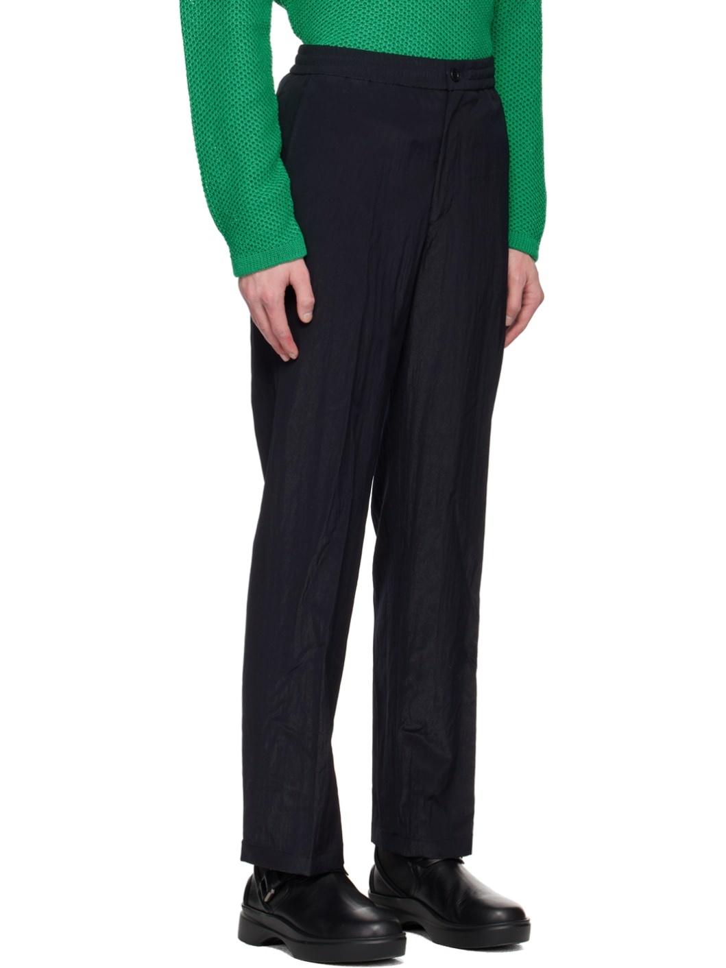 Navy Crinkled Trousers - 2