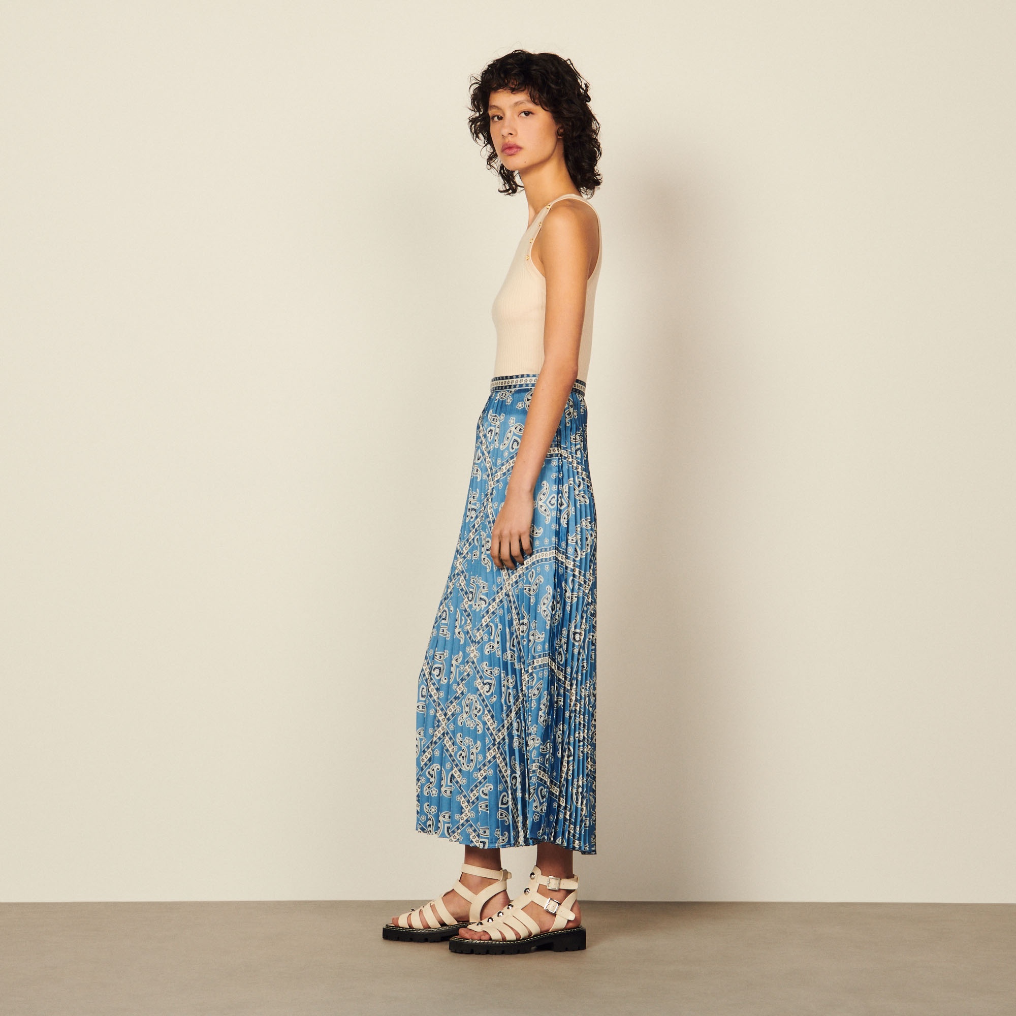 Long printed skirt with pleats - 4