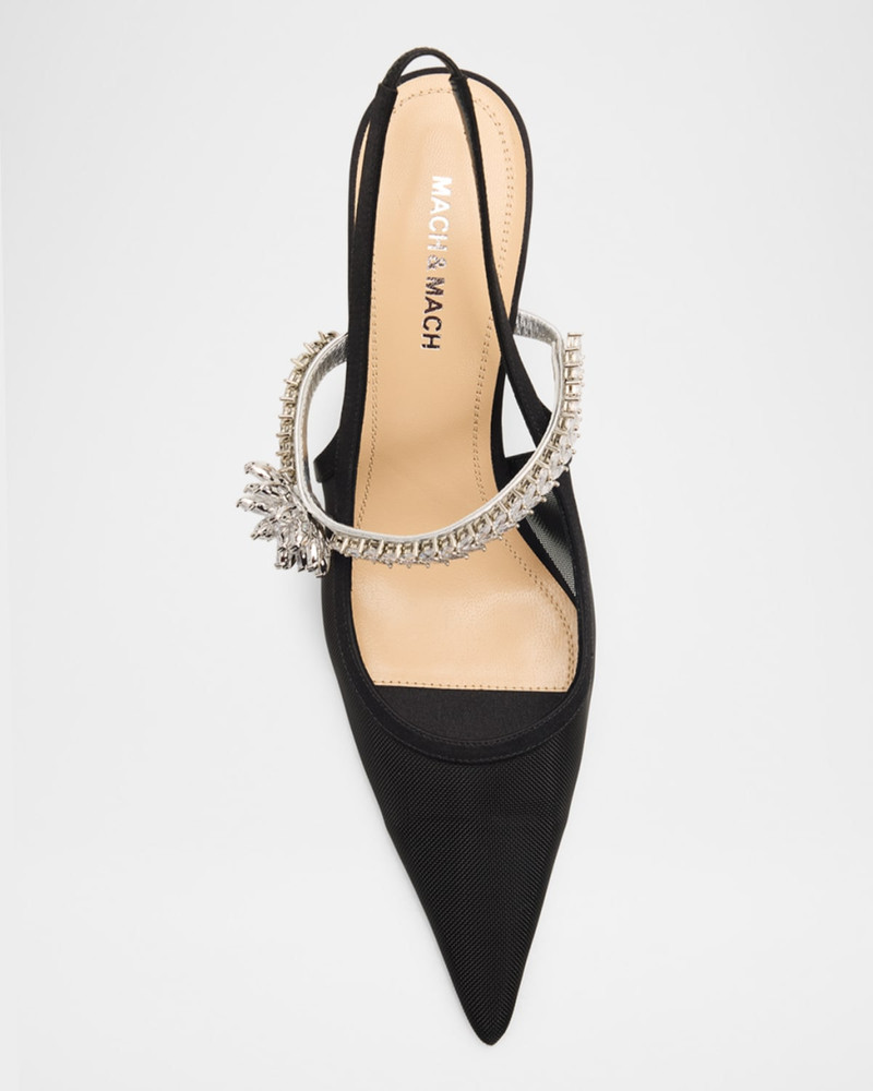 Embellished Lotus Flower Mesh Slingback Pumps 6