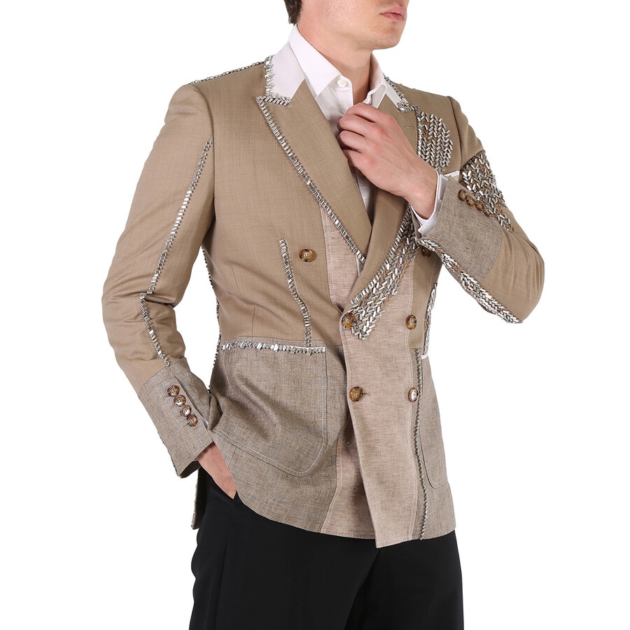 Burberry Men's Pecan Melange Crystal Embroidered Wool-blend Coat, Brand Size 52 (US Size 42) - 4