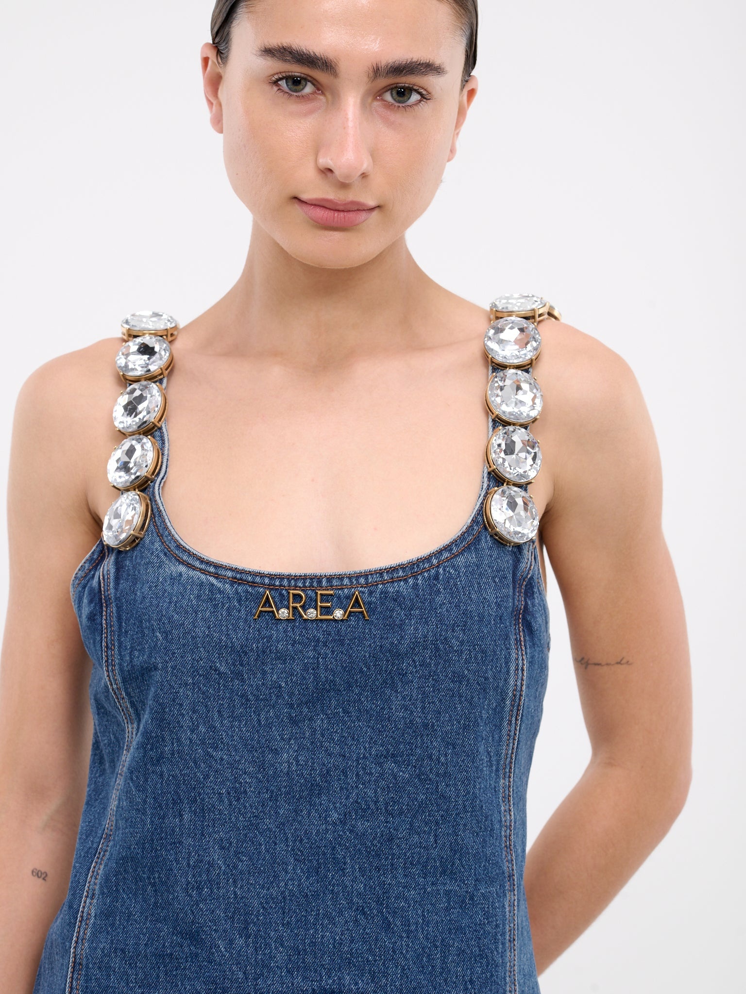 Jumbo Crystal Denim Mini Dress - 4