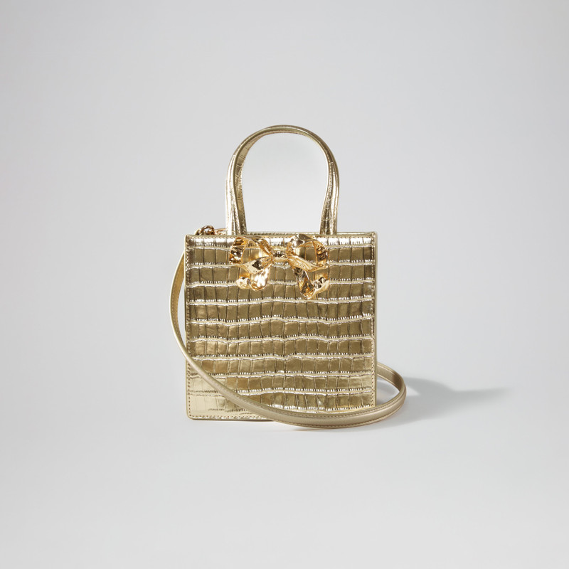 Gold Croc Mini Tote Bow Bag 4