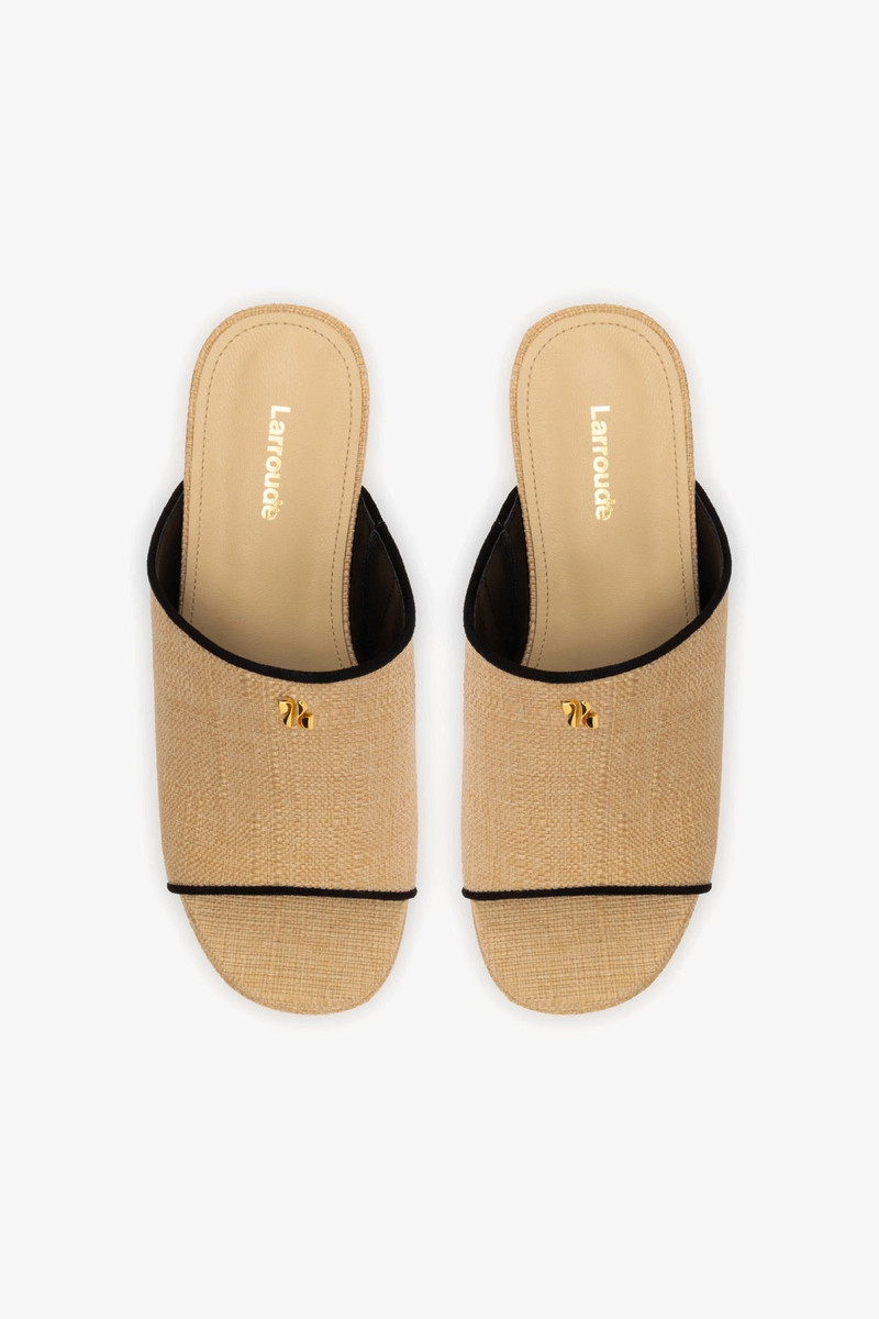 Charli Mule In Beige Raffia and Black Trimming 7