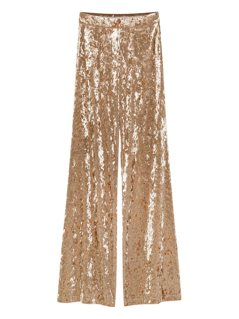 crushed-velvet flared trousers 1