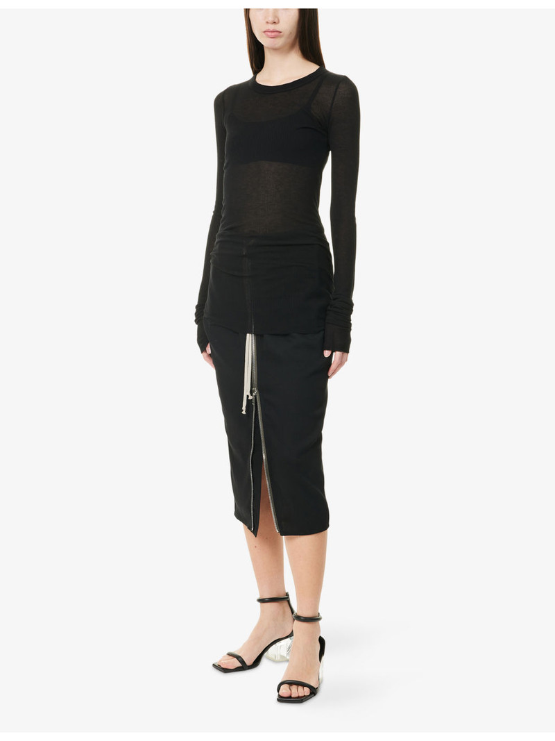 Rick Owens Zip-Front Pillar Wool Midi Skirt outlook