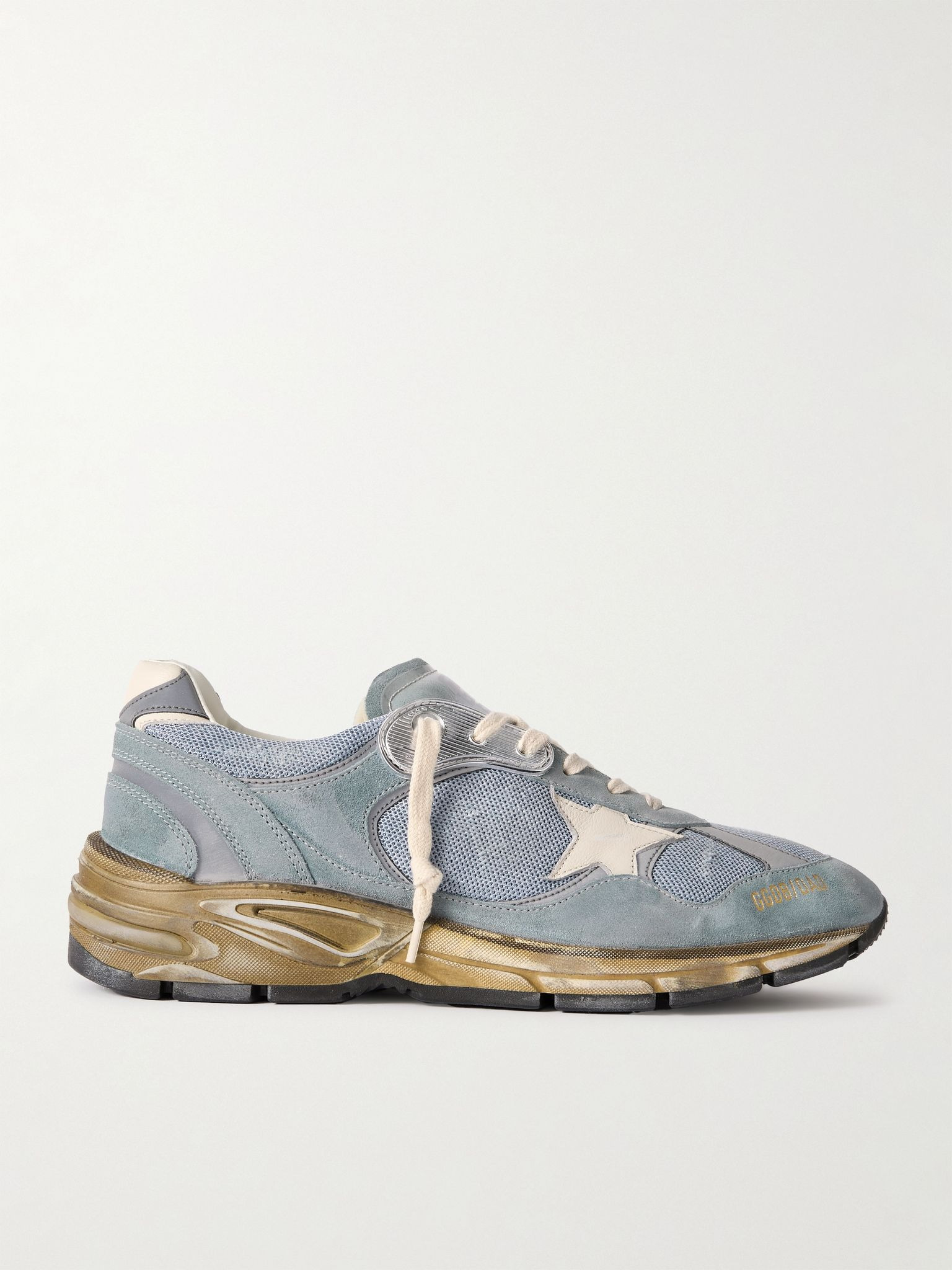 Running Dad Distressed Rubber and Leather-Trimmed Mesh and Suede Sneakers Blue - 1