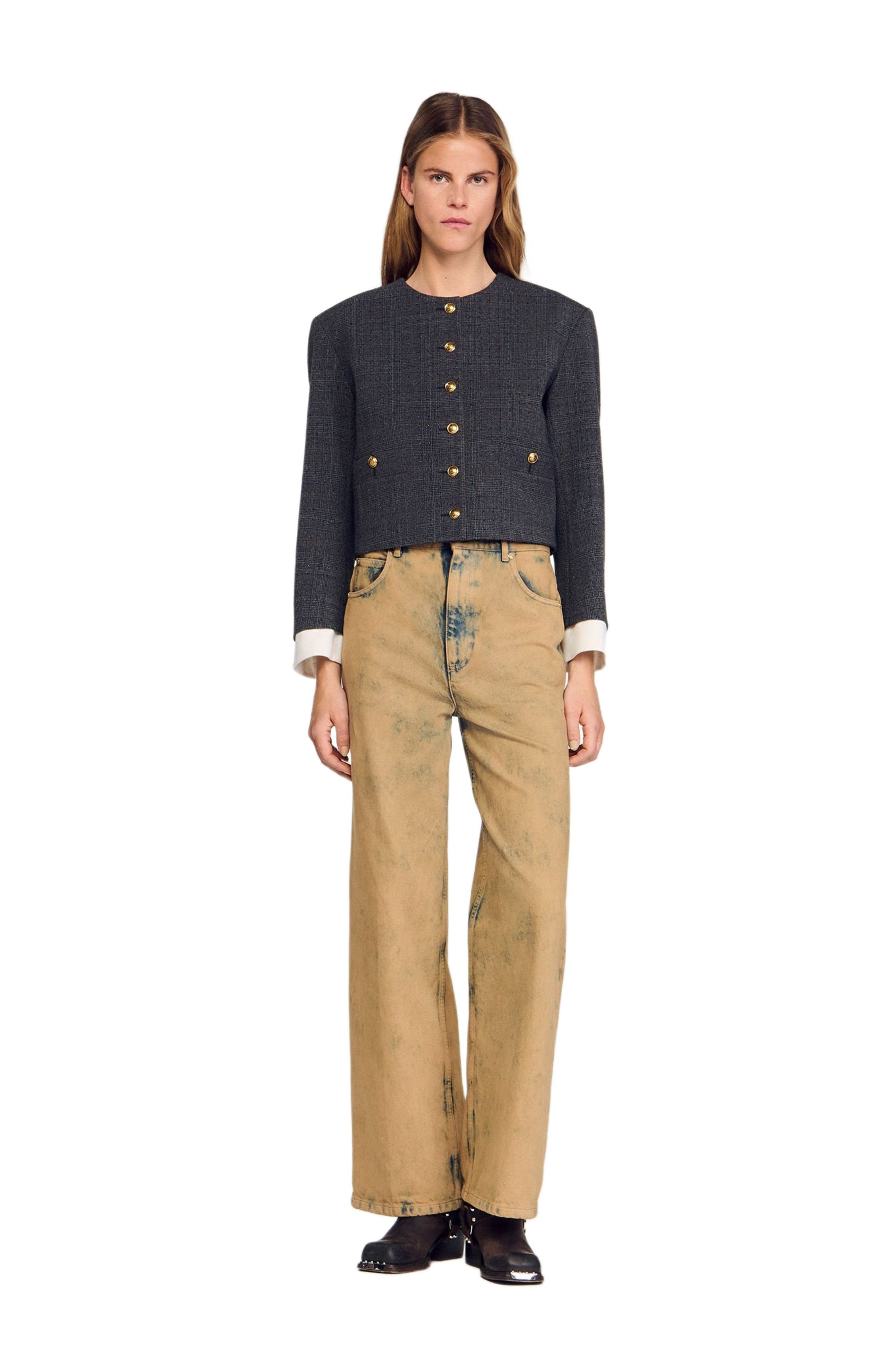 SANDRO Rhinestone tailored jacket in Grey /Brown at Nordstrom - 1