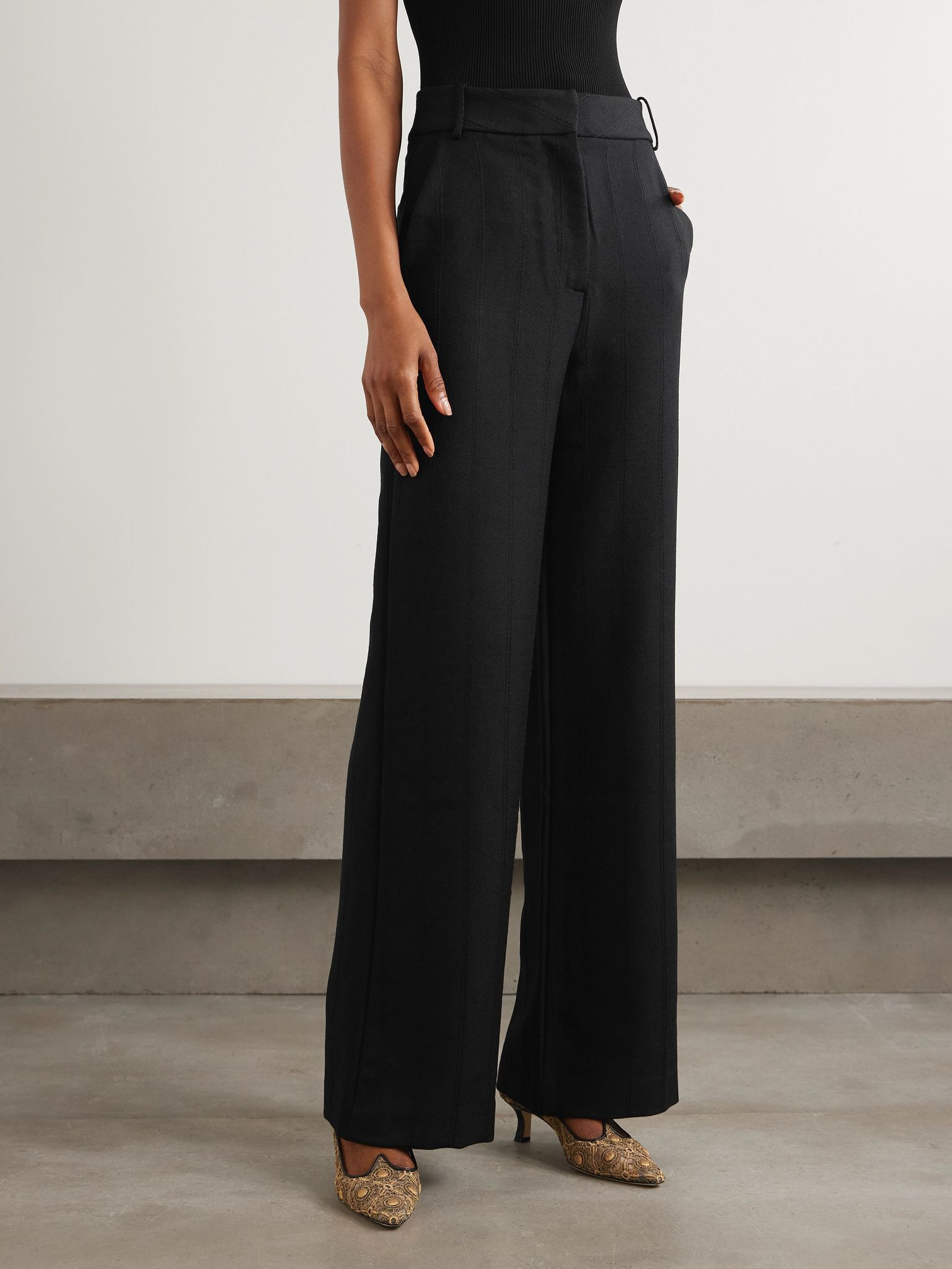 Beatrice striped wool wide-leg pants Black - 3