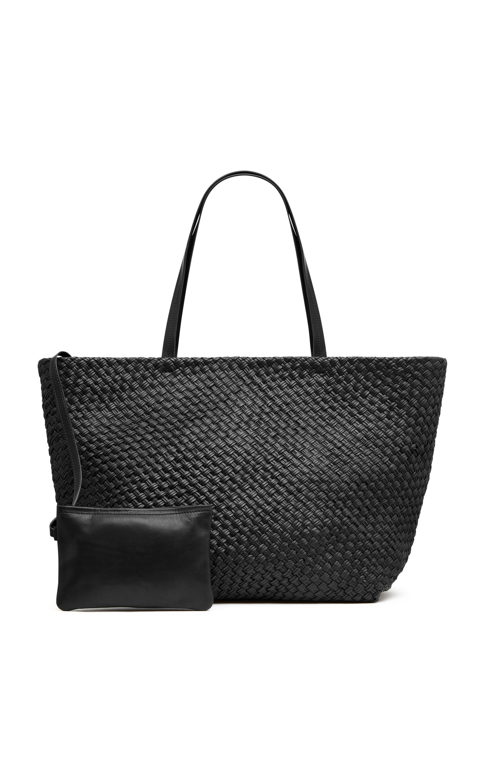 Large Woven Leather Trapeze Bag black - 6