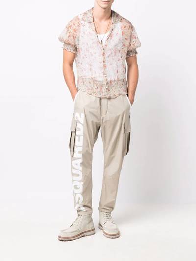 DSQUARED2 sheer puff-sleeve floral-print shirt outlook