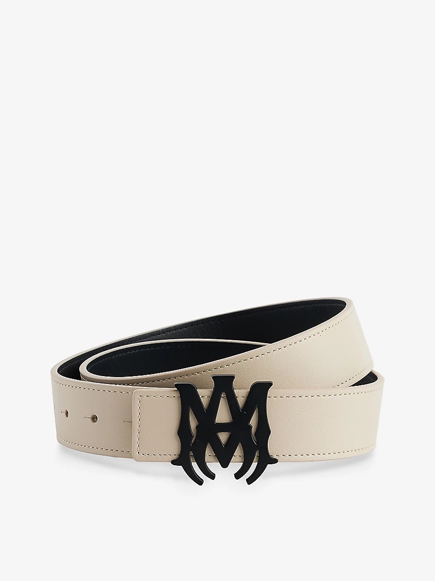 Monogram-buckle reversible leather belt - 1