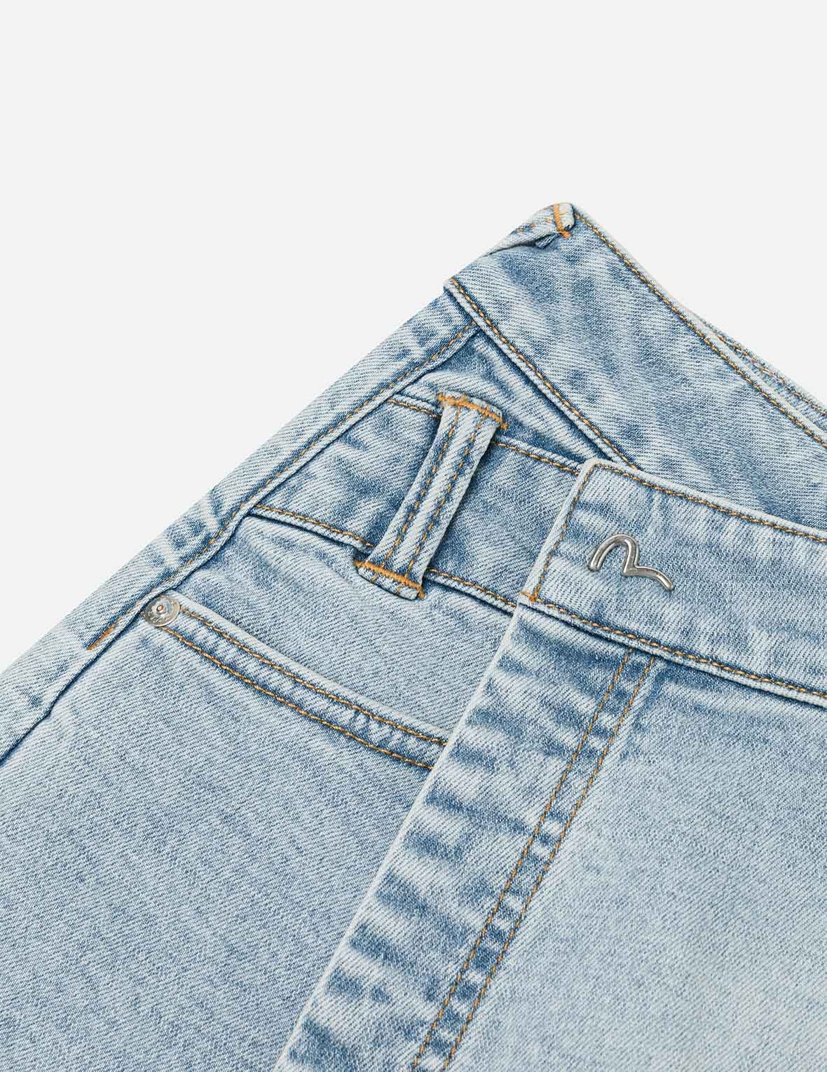 Kamon and Logo Embroidery Regular Fit Denim Skorts - 9