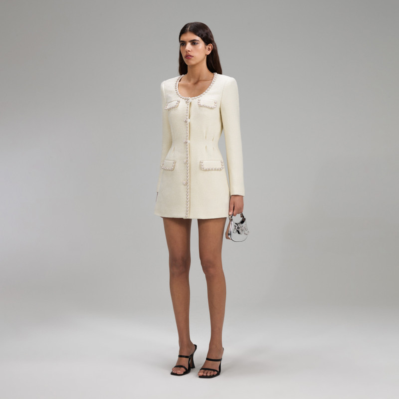 white christmas dresses Cream Sequin Boucle Tailored Midi Dress – self-portrait-US main image 1