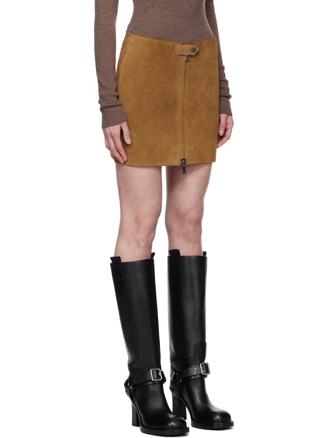 Tan Cia Suede Leather Miniskirt - 2