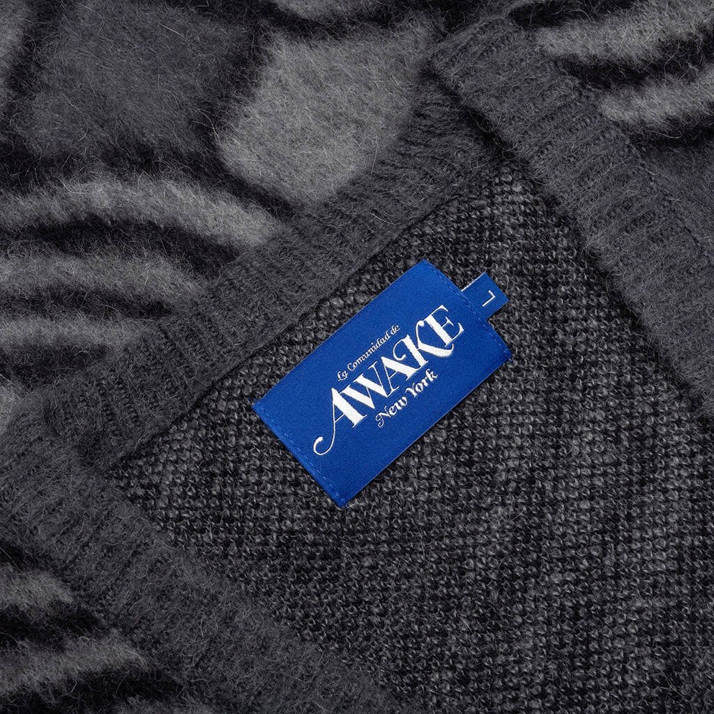 WAVY JACQUARD MOHAIR CARDIGAN - CHARCOAL/GREY - 3